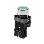 Кнопка  плоская зеленая с подсветкой, 220V AC/DC, 1NO, IP67, металл