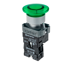Кнопка грибовидная без фиксации, с подсветкой, 220V, 1NO, зеленый