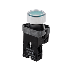 Кнопка  плоская зеленая с подсветкой, 220V AC/DC, 1NO, IP67, металл