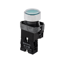 Кнопка плоская зеленая с подсветкой, 24V AC/DC, 1NO, IP67, металл