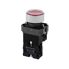 Кнопка плоская красная с подсветкой, 220V AC/DC, 1NС, IP67, металл