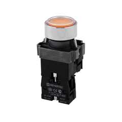 Кнопка плоская желтая с подсветкой, 220V AC/DC, 1NO, IP67, металл