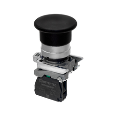 Кнопка грибовидная черная, 40 мм, пружиный возврат, 1NO, IP65,металл