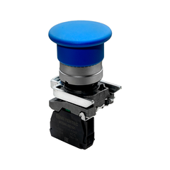 Кнопка грибовидная синяя, 40 мм, пружиный возврат, 1NO, IP65, металл