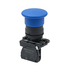 Кнопка грибовидная синяя, 40 мм, пружиный возврат, 1NO, IP65, пластик