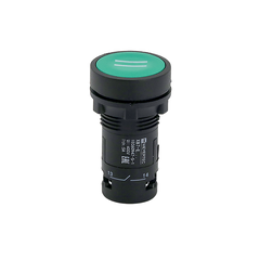 Кнопка плоская зеленая, маркировка "II", 1NO, IP54, пластик