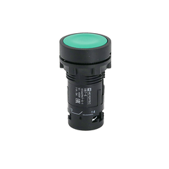 Кнопка плоская зеленая с фиксацией, 1NO+1NC, IP54, пластик