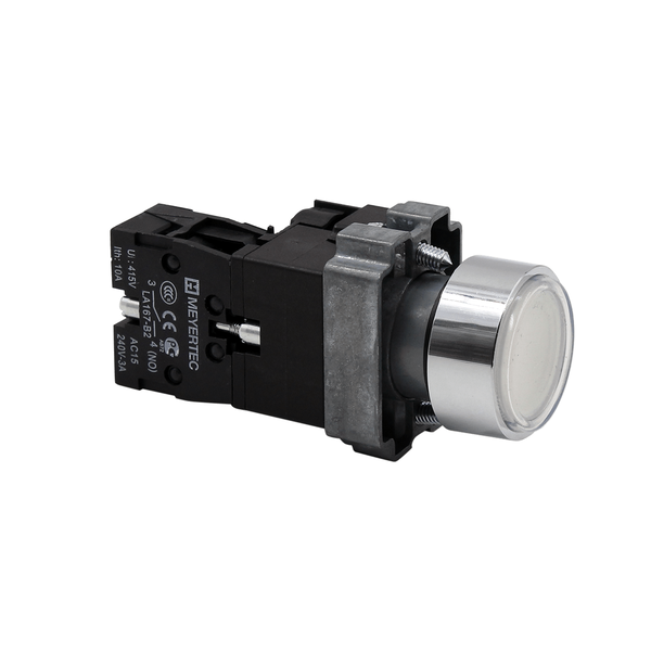 Кнопка плоская белая с подсветкой, 220V AC/DC, 1NO, IP67, металл, изображение 3