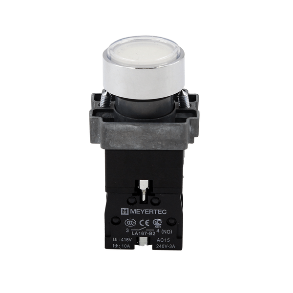 Кнопка плоская белая с подсветкой, 24V AC/DC, 1NO, IP67, металл, изображение 2