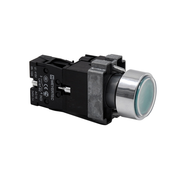 Кнопка  плоская зеленая с подсветкой, 220V AC/DC, 1NO, IP67, металл, изображение 3