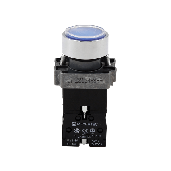 Кнопка плоская синяя с подсветкой, 24V AC/DC, 1NO, IP67, металл, изображение 2