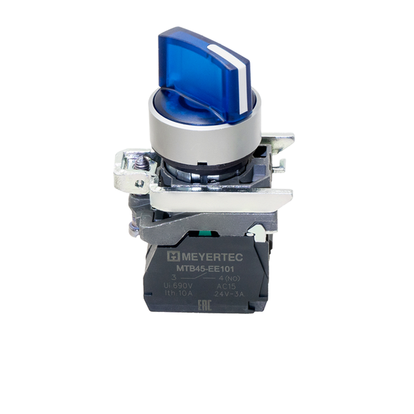 Переключатель  на 2 положения с фиксацией и подсветкой, синий, 1NO, 220V AC/DC, IP65, металл, изображение 2