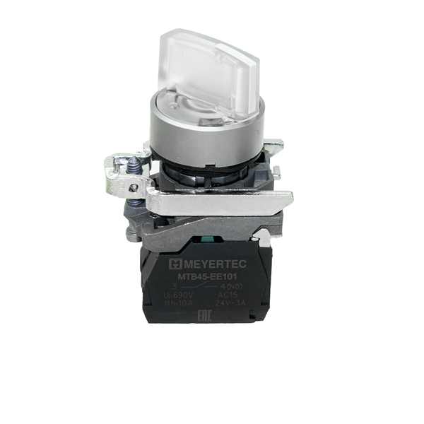 Переключатель  на 3 положения с фиксацией и подсветкой,  белый, 1NO, 220V AC/DC, IP65, металл, изображение 2