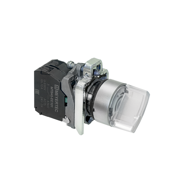Переключатель  на 3 положения с фиксацией и подсветкой,  белый, 1NO, 220V AC/DC, IP65, металл, изображение 3