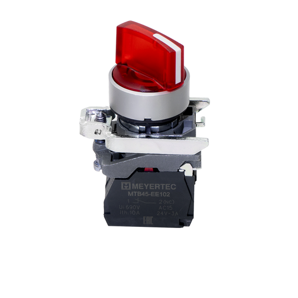Переключатель на 3 положения с фиксацией и подсветкой, красный, 1NС, 24V AC/DC, IP65, металл, изображение 2