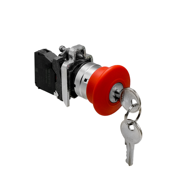 Кнопка грибовидная аварийной остановки с ключом, красная, 40 мм, возврат поворотом с фиксацией, 1NC, IP65, металл, изображение 3