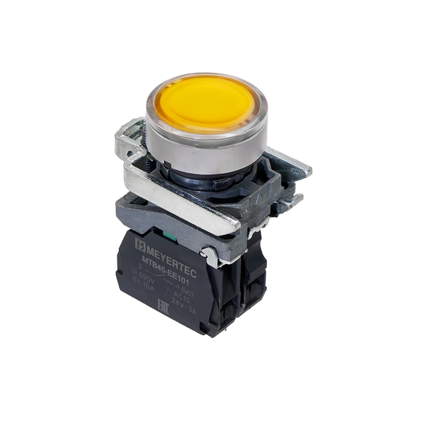 Кнопка желтая с подсветкой, 1NO, 220V AC/DC, IP65, металл