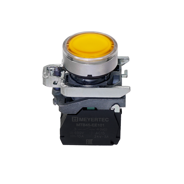 Кнопка желтая с подсветкой, 1NO, 220V AC/DC, IP65, металл, изображение 2