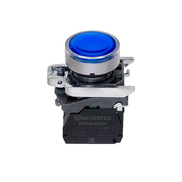 Кнопка синяя с подсветкой, 1NO, 220V AC/DC, IP65, металл, изображение 2