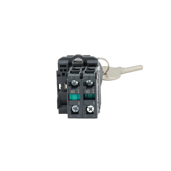 Переключатель с ключом на 3 положения с фиксацией, 1 выемка в центре, 2NO, IP65 пластик, изображение 4
