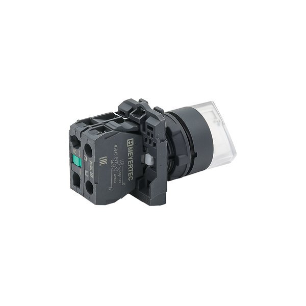 Переключатель  на 2 положения с фиксацией и подсветкой,  белый, 1NO, 24V AC/DC, IP65, пластик, изображение 3
