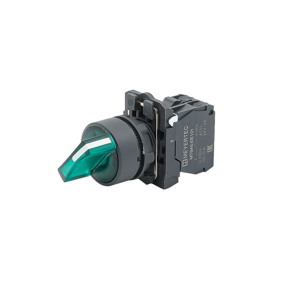 Переключатель  на 3 положения с фиксацией и подсветкой,  зеленый, 1NO, 220V AC/DC, IP65, пластик, изображение 2