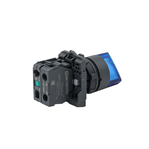 Переключатель  на 3 положения с фиксацией и подсветкой, синий, 1NO, 24V AC/DC, IP65, пластик, изображение 3