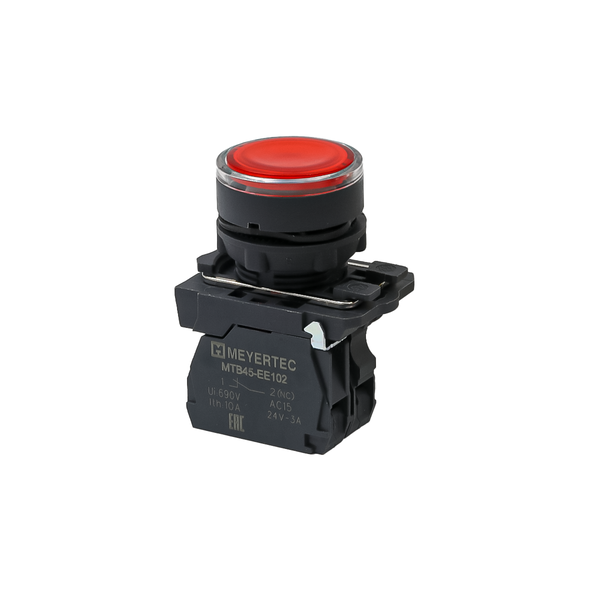 Кнопка красная с подсветкой, 1NС, 24V AC/DC, IP65, пластик
