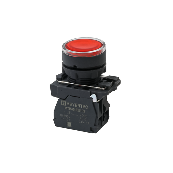 Кнопка красная с подсветкой, 1NС, 220V AC/DC, IP65, пластик