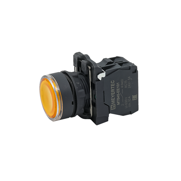 Кнопка желтая с подсветкой, 1NO, 220V AC/DC, IP65, пластик, изображение 2