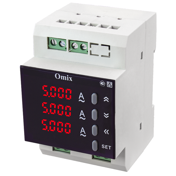 Амперметр трехфазный на DIN-рейку с интерфейсом RS-485 Omix D3-A3-3-RS485-N2