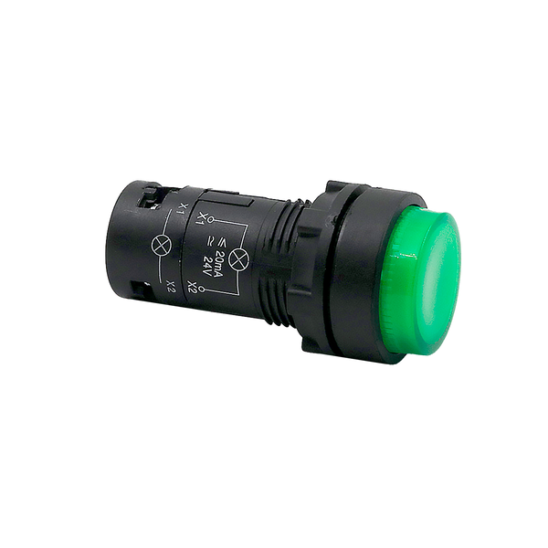 Кнопка зеленая выступающая с подсветкой, 1NO,  24V AC/DC, IP54, пластик, изображение 4