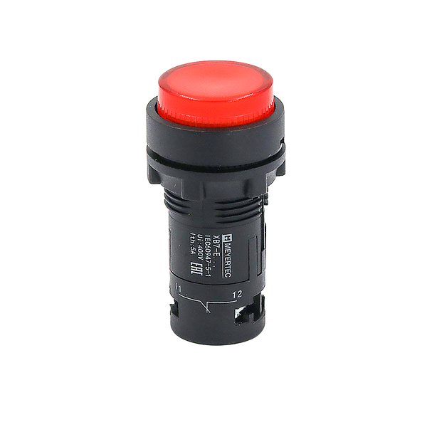 Кнопка красная выступающая с подсветкой, 1NС, 220V AC, IP54, пластик