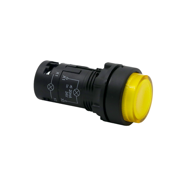 Кнопка желтая выступающая с подсветкой, 1NO,  24V AC/DC, IP54, пластик, изображение 4