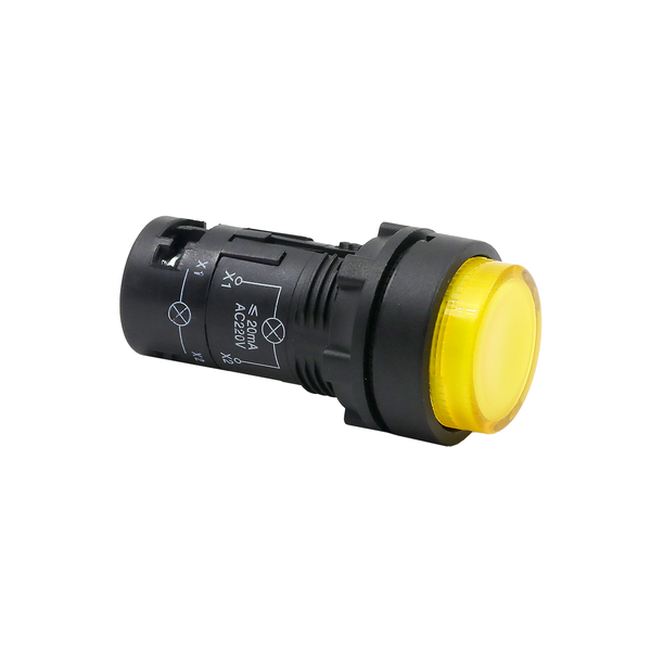 Кнопка желтая выступающая с подсветкой, 1NO, 220V AC, IP54, пластик, изображение 4