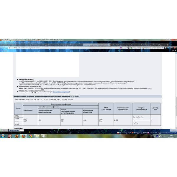 Термоэлектрические преобразователи 01.07, 21.07; тип КТХА, КТХК, КТНН, КТЖК